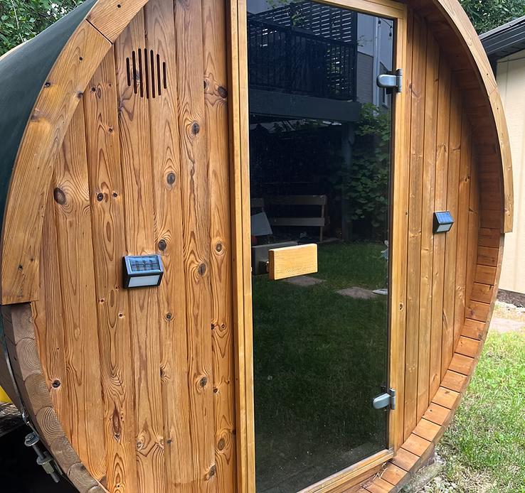 Barrel sauna installation